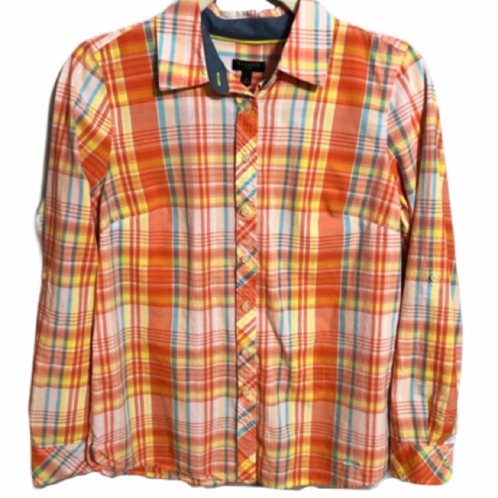 Talbots Petites Orange Plaid Shirt